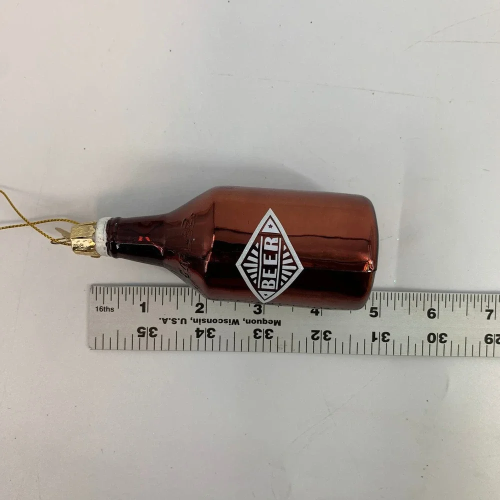 Old World Christmas Beer Growler Glass Ornament Brown Gold‎ Barware Holiday